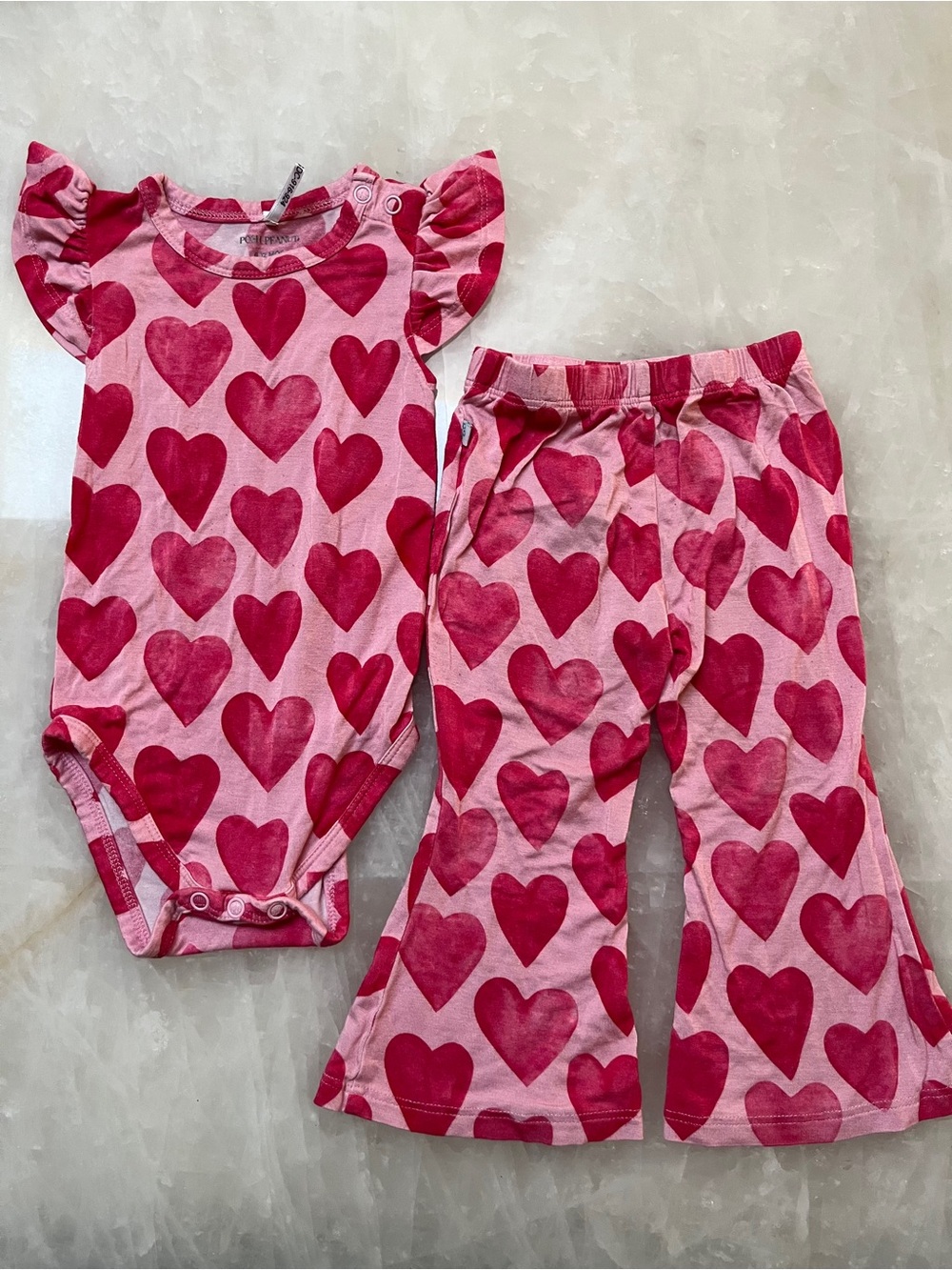 Posh Peanut Pink Heart Kids Onesie & Short Sleeve Bodysuit & Flare Pants